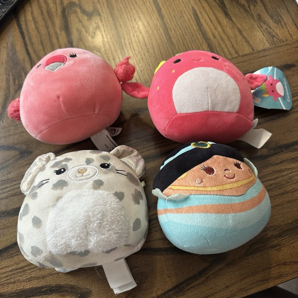 Squishmallows Lot Of 4 Plush 5" Flamingo Bat Leopard Cat‎ Jasmine No Tags